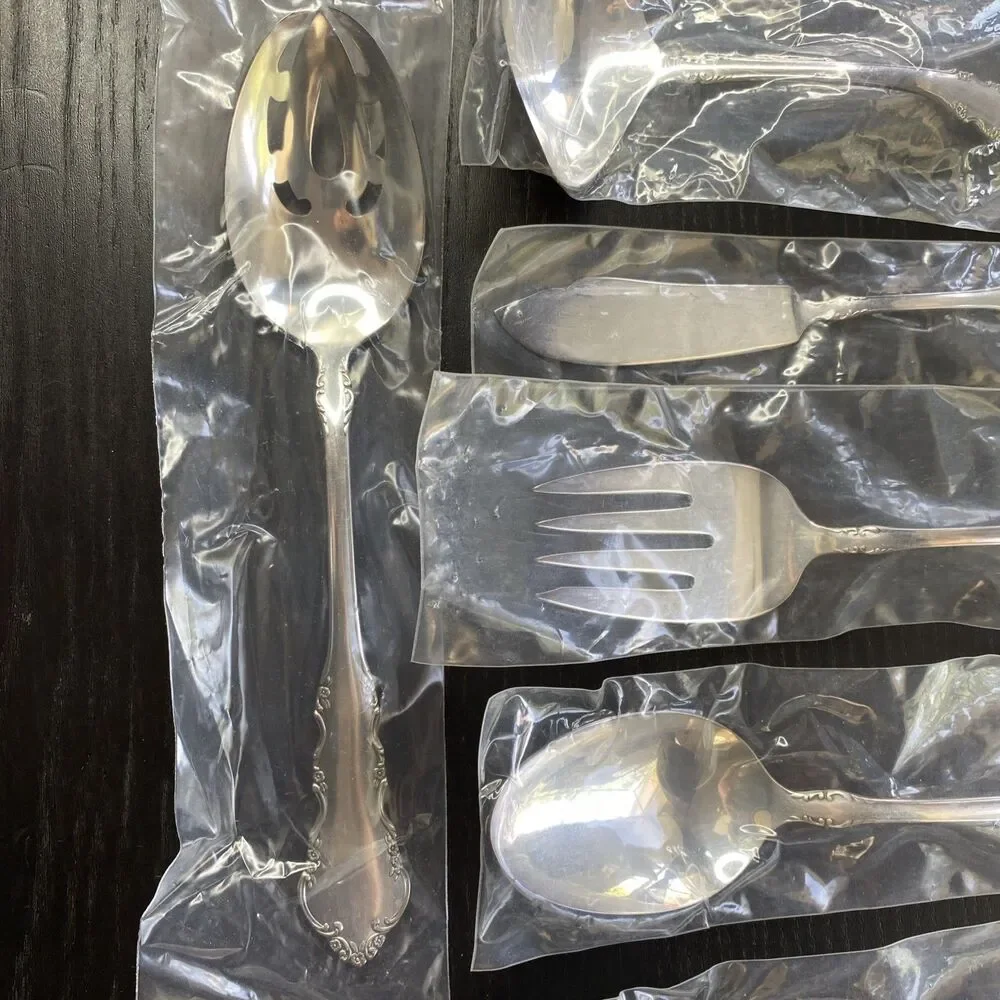 Vintage Reed Barton Dresden Rose Silverware Serving Utensils UNUSED 8 Pieces